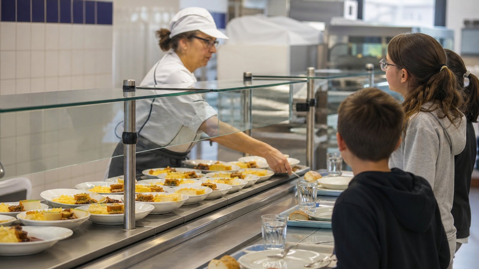 Préparation des repas dans une cantine scolaire